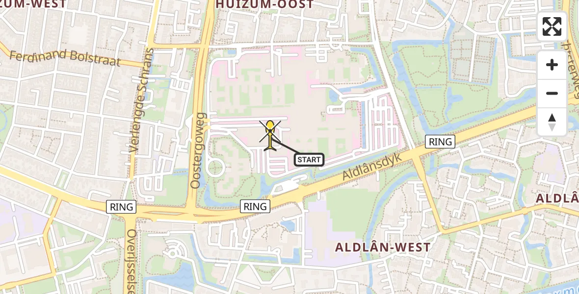 Routekaart van de vlucht: Ambulancehelikopter naar Leeuwarden, Aldlânsdyk