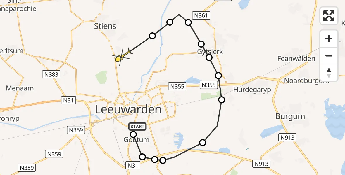 Routekaart van de vlucht: Ambulancehelikopter naar Jelsum, Stripepaad
