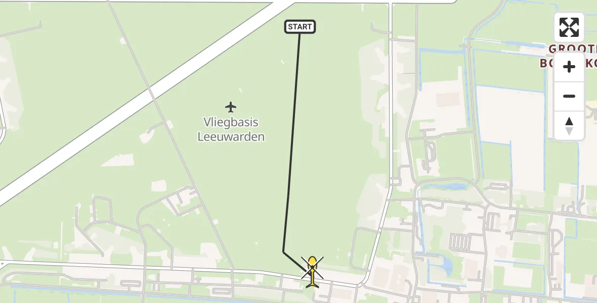 Routekaart van de vlucht: Ambulanceheli naar Vliegbasis Leeuwarden, Keegsdijkje