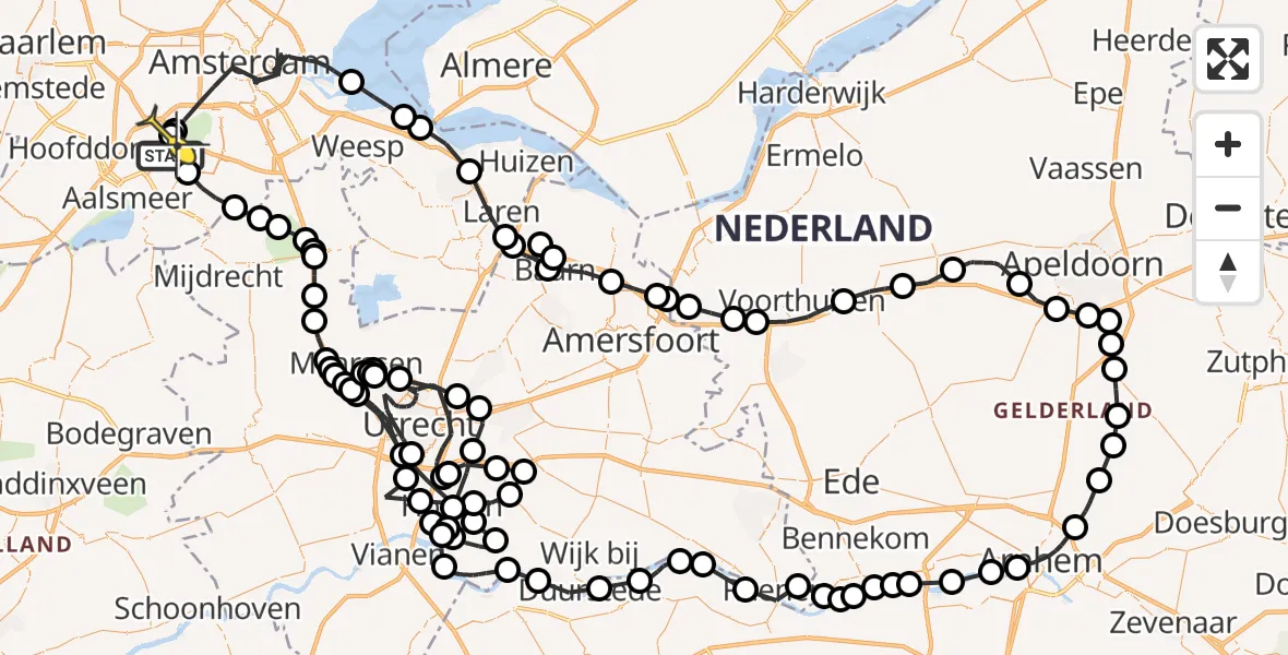 Routekaart van de vlucht: Politiehelikopter naar Schiphol, Eyckenstein