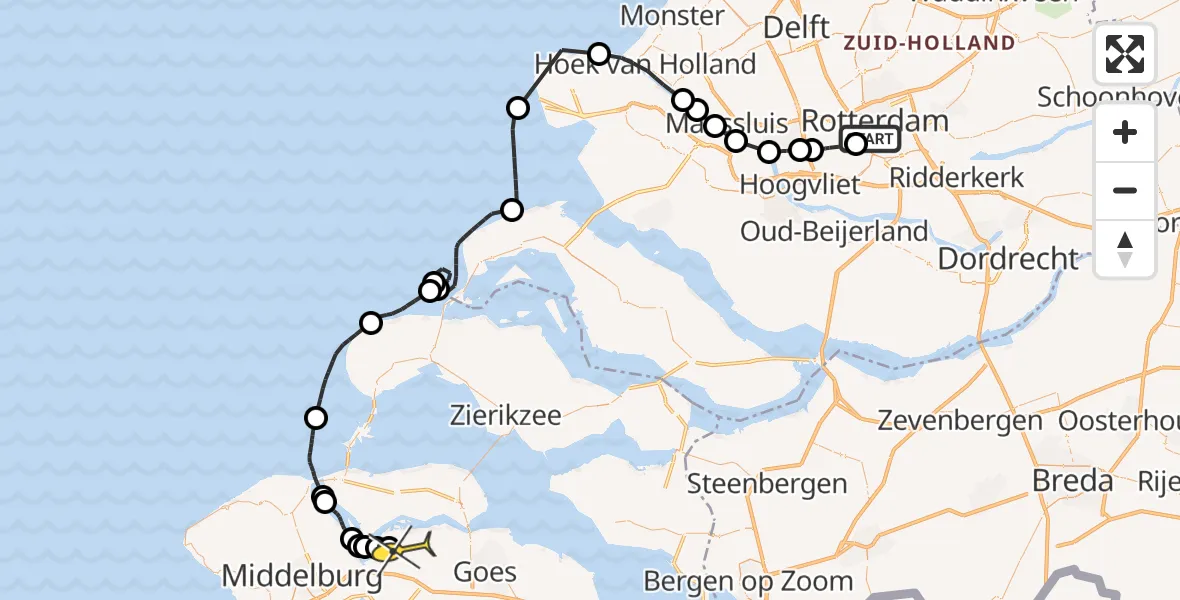 Routekaart van de vlucht: Kustwachthelikopter naar Wolphaartsdijk, Schiemond