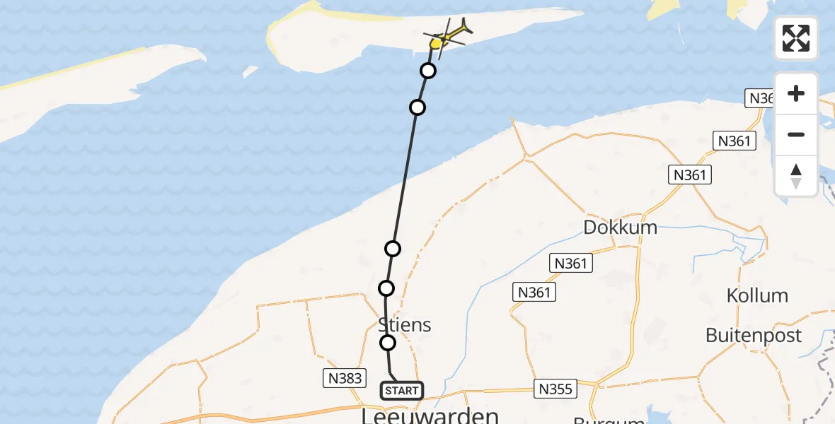 Routekaart van de vlucht: Ambulancehelikopter naar Buren, Keegsdijkje