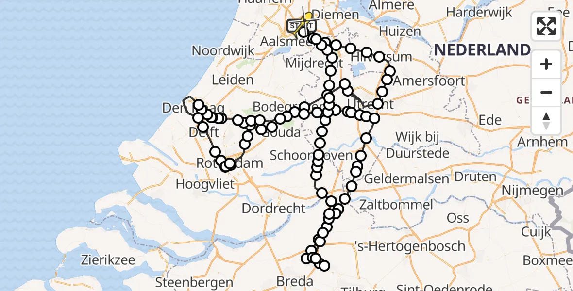 Vluchtroute Politiehelikopter van Schiphol naar Schiphol