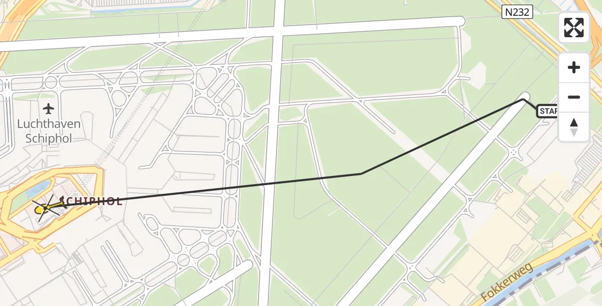 Routekaart van de vlucht: Politiehelikopter naar Luchthaven Schiphol, Thermiekstraat