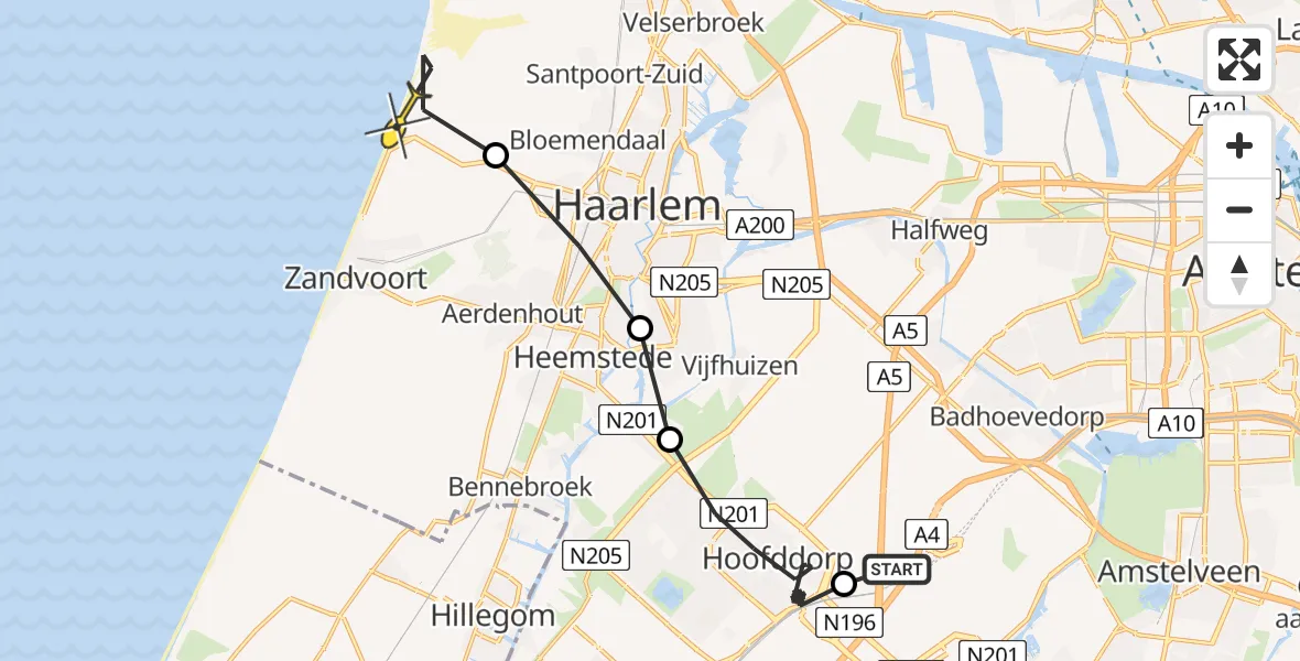 Routekaart van de vlucht: Politiehelikopter naar Overveen, Stoholm