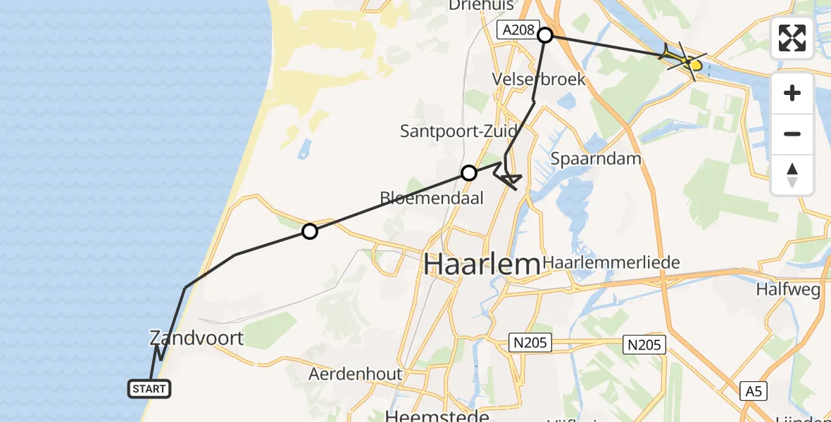 Routekaart van de vlucht: Politiehelikopter naar Assendelft, Laarwall