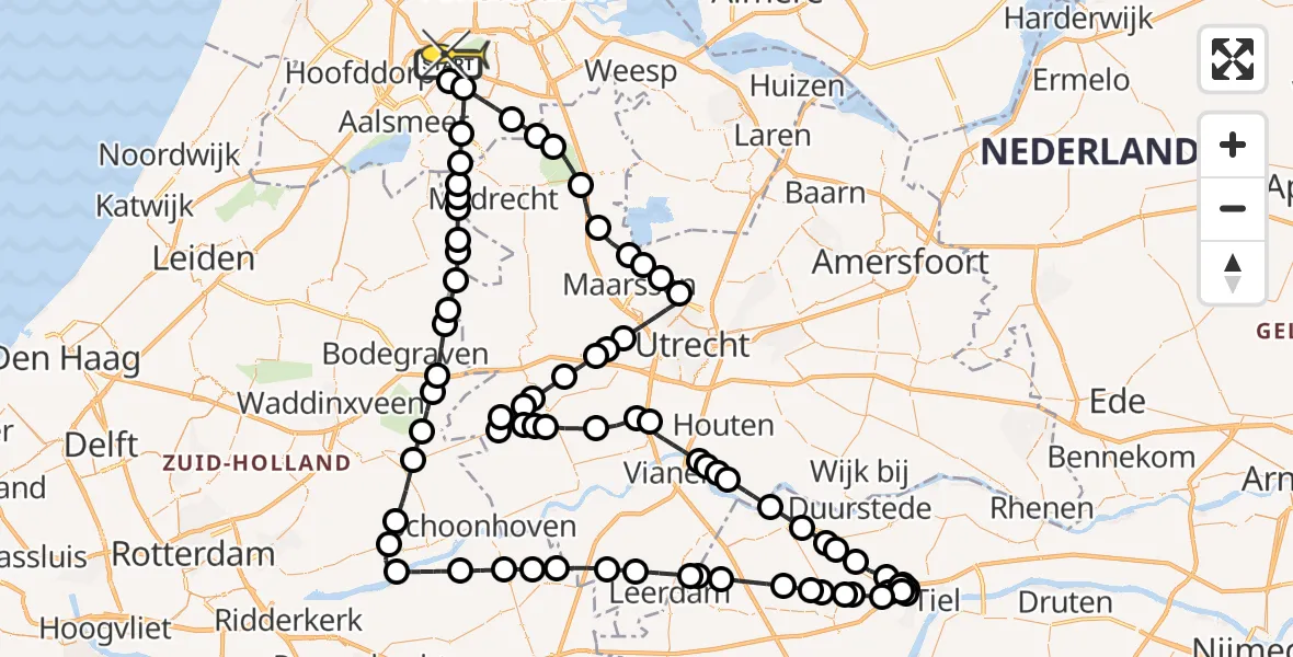 Routekaart van de vlucht: Politieheli naar Badhoevedorp, Halim P.K. straat
