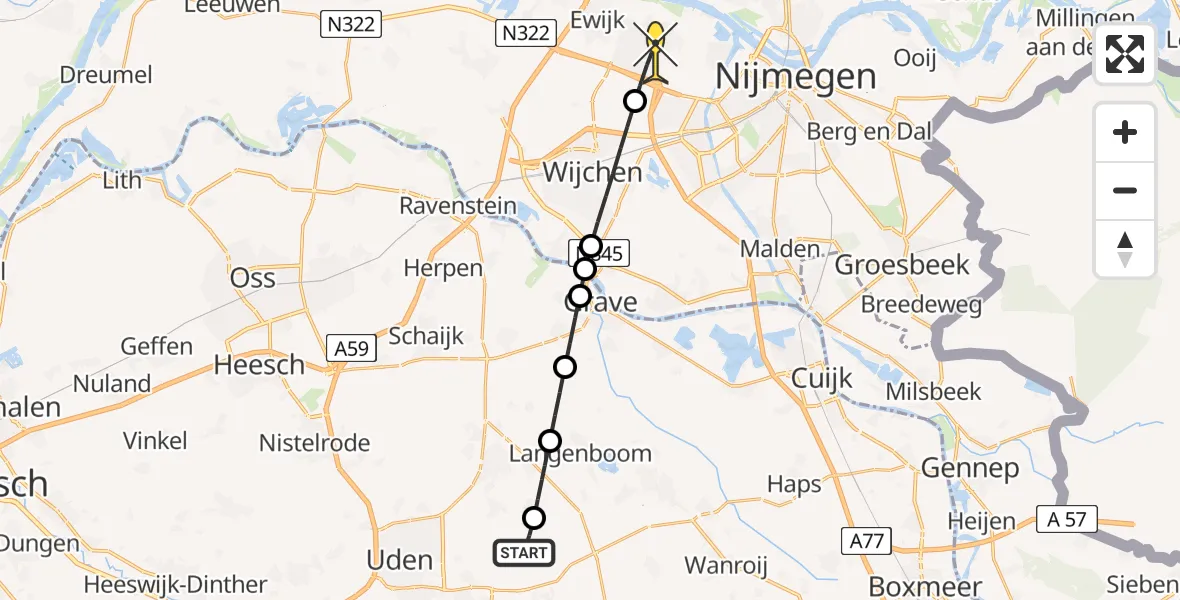 Routekaart van de vlucht: Lifeliner 3 naar Beuningen Gld, Trentsedijk