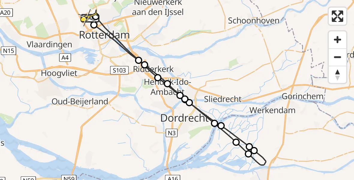 Routekaart van de vlucht: Lifeliner 2 naar Rotterdam The Hague Airport, Terletweg