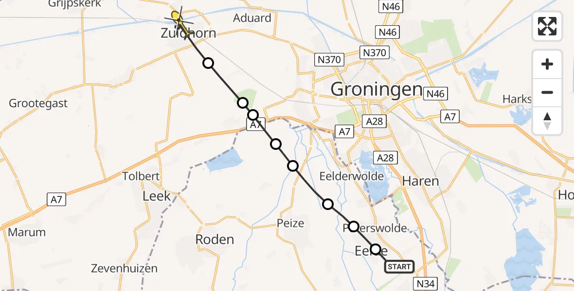Routekaart van de vlucht: Lifeliner 4 naar Zuidhorn, Langesteeg