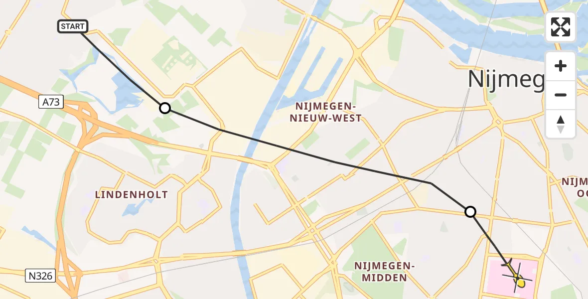 Routekaart van de vlucht: Lifeliner 3 naar Radboud Universitair Medisch Centrum, Pieckelaan