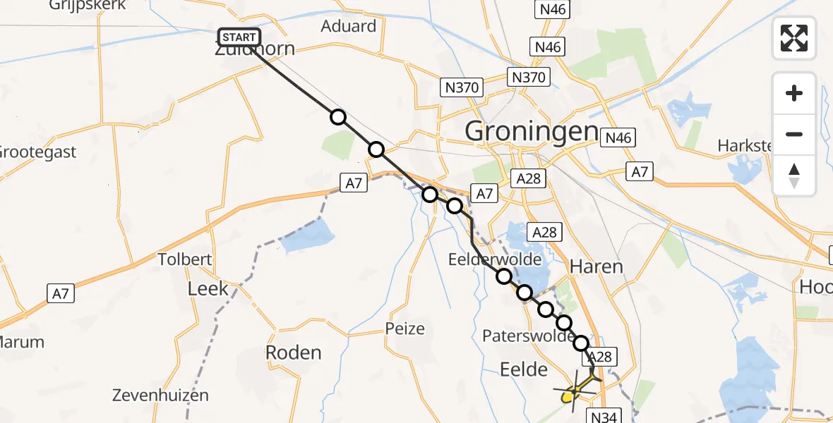 Routekaart van de vlucht: Lifeliner 4 naar Groningen Airport Eelde, Burgemeester Kruisingalaan