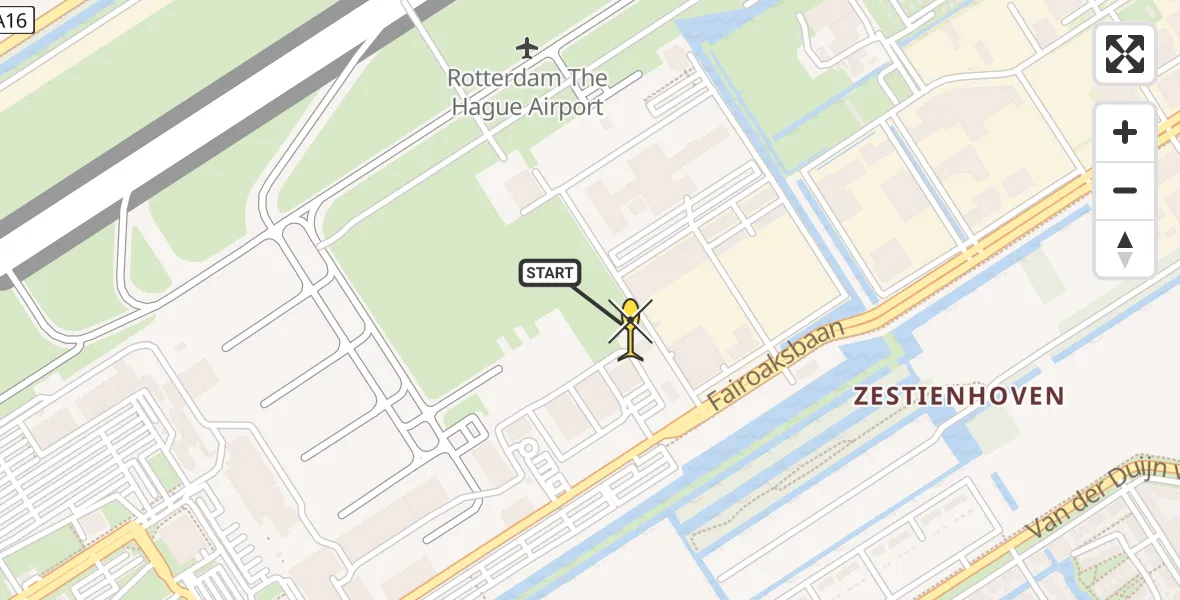 Vluchtroute Traumahelikopter van Rotterdam The Hague Airport naar Rotterdam The Hague Airport