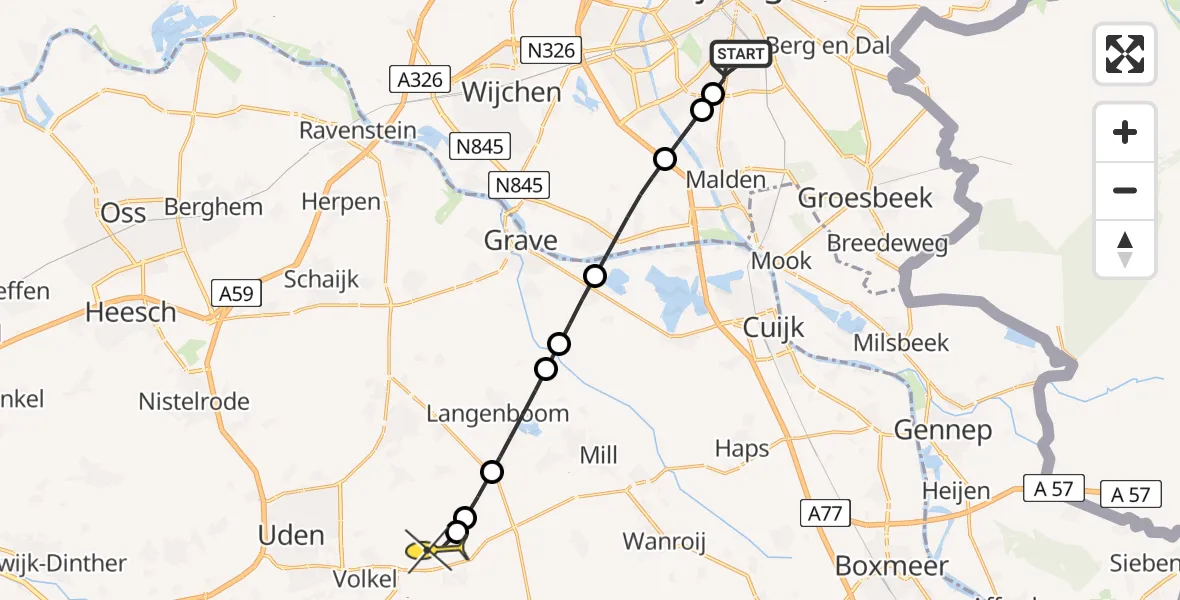 Routekaart van de vlucht: Lifeliner 3 naar Vliegbasis Volkel, van Peltlaan