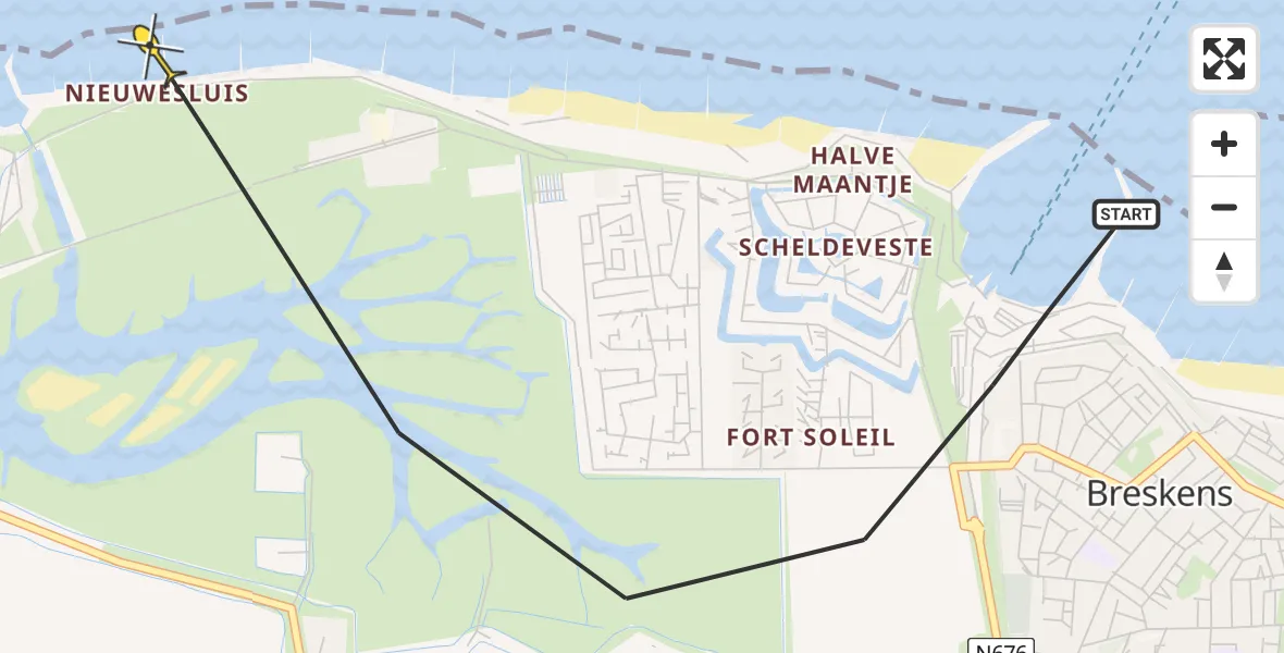 Routekaart van de vlucht: Kustwachthelikopter naar Breskens, Langeweg