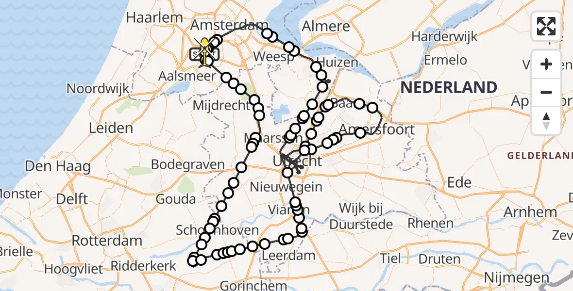 Vluchtroute Politiehelikopter van Schiphol naar Schiphol