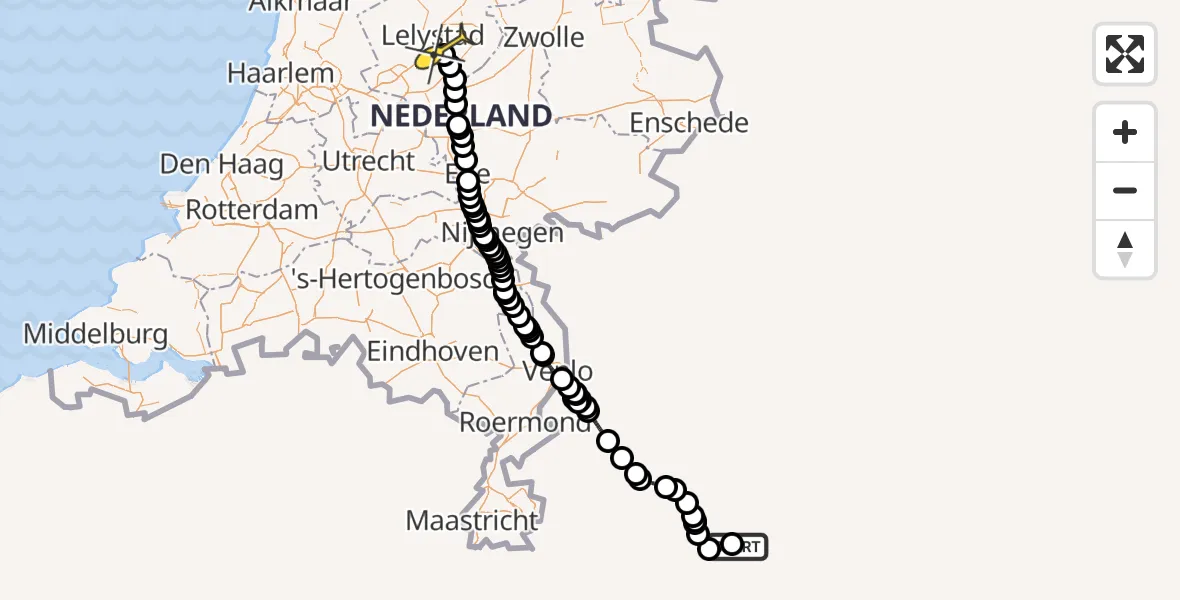 Routekaart van de vlucht: Ambulanceheli naar Lelystad Airport, Larserweg