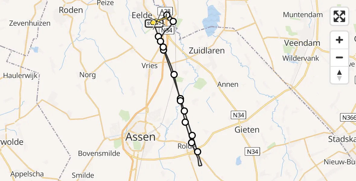 Routekaart van de vlucht: Lifeliner 4 naar Groningen Airport Eelde, Duinstraat