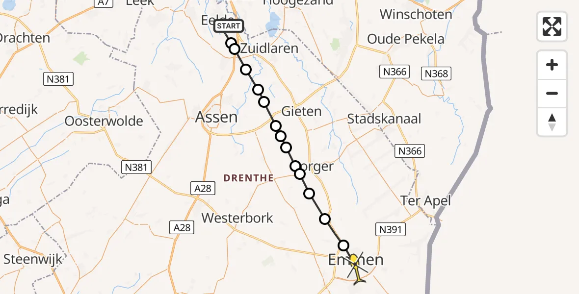 Routekaart van de vlucht: Lifeliner 4 naar Emmen, Moespot