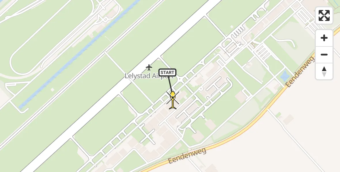 Routekaart van de vlucht: Ambulancehelikopter naar Lelystad Airport, Emoeweg