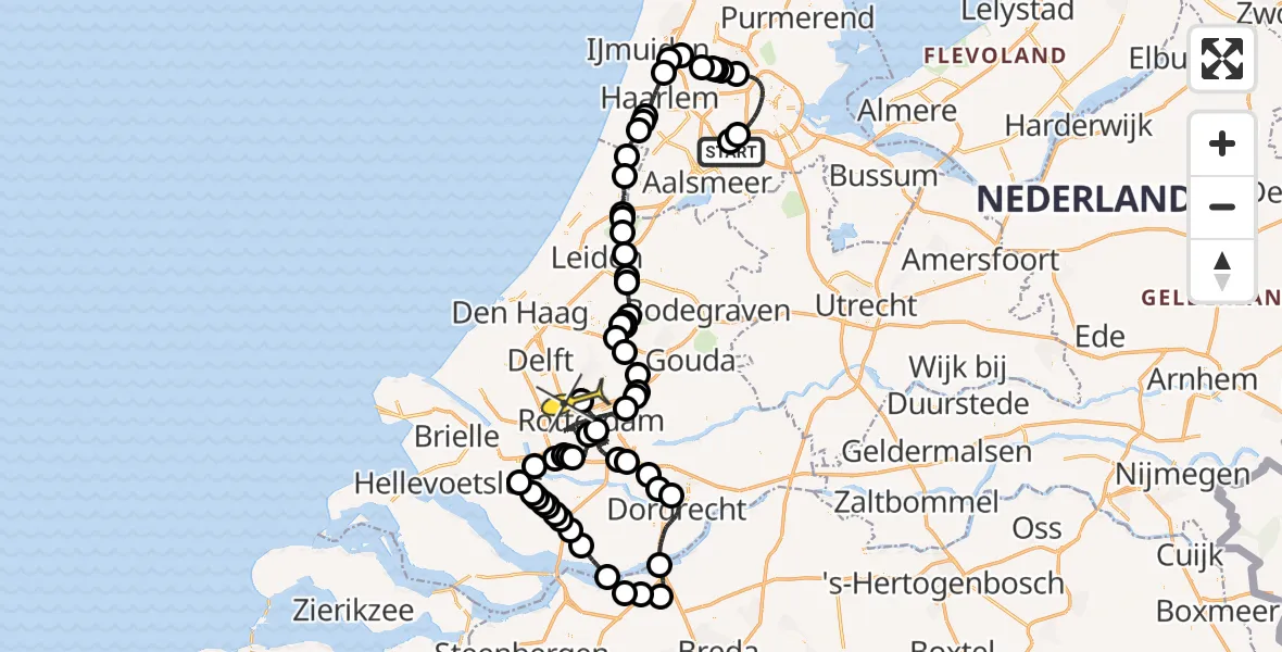 Vluchtroute Politiehelikopter van Schiphol naar Rotterdam The Hague Airport