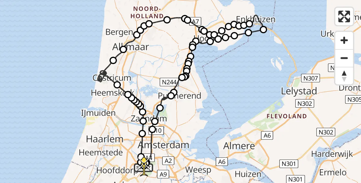 Vluchtroute Politiehelikopter van Schiphol naar Schiphol