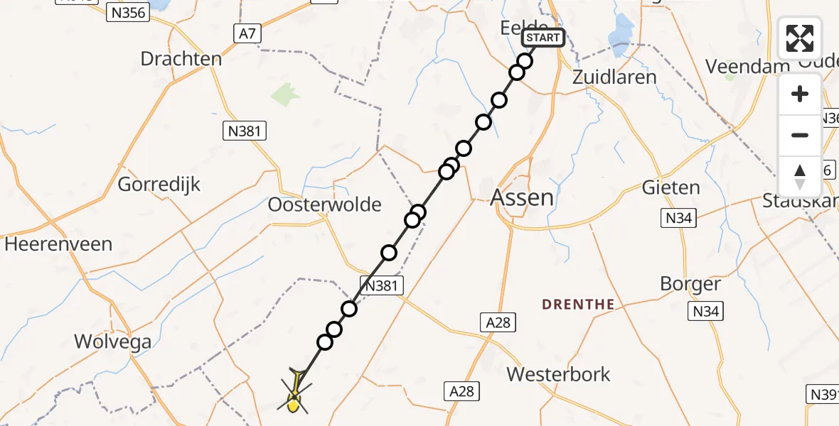 Routekaart van de vlucht: Lifeliner 4 naar Wapserveen, Homsteeg
