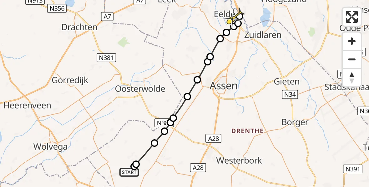 Routekaart van de vlucht: Lifeliner 4 naar Groningen Airport Eelde, Holtjesweg