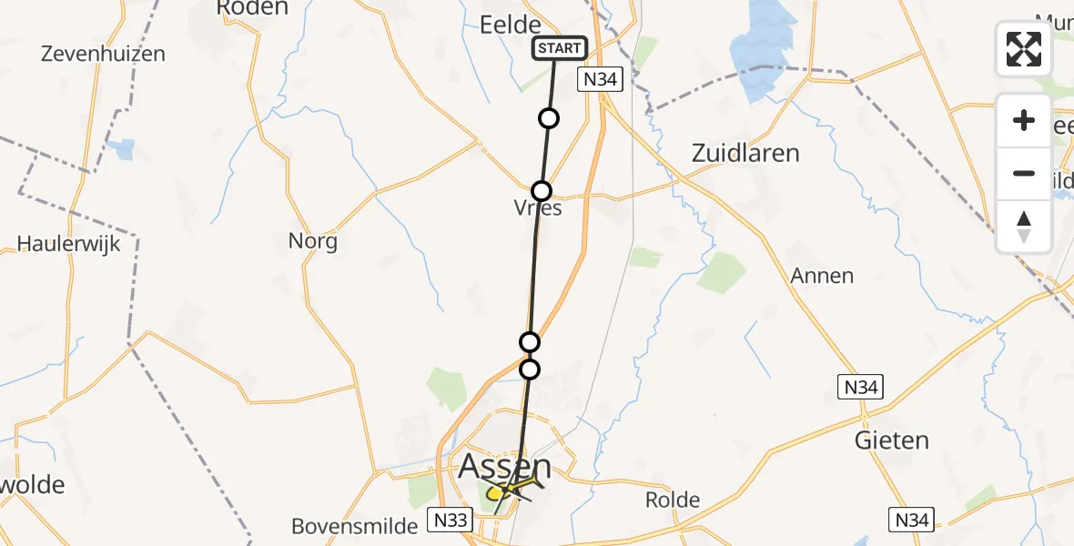 Routekaart van de vlucht: Lifeliner 4 naar Assen, Norgerweg
