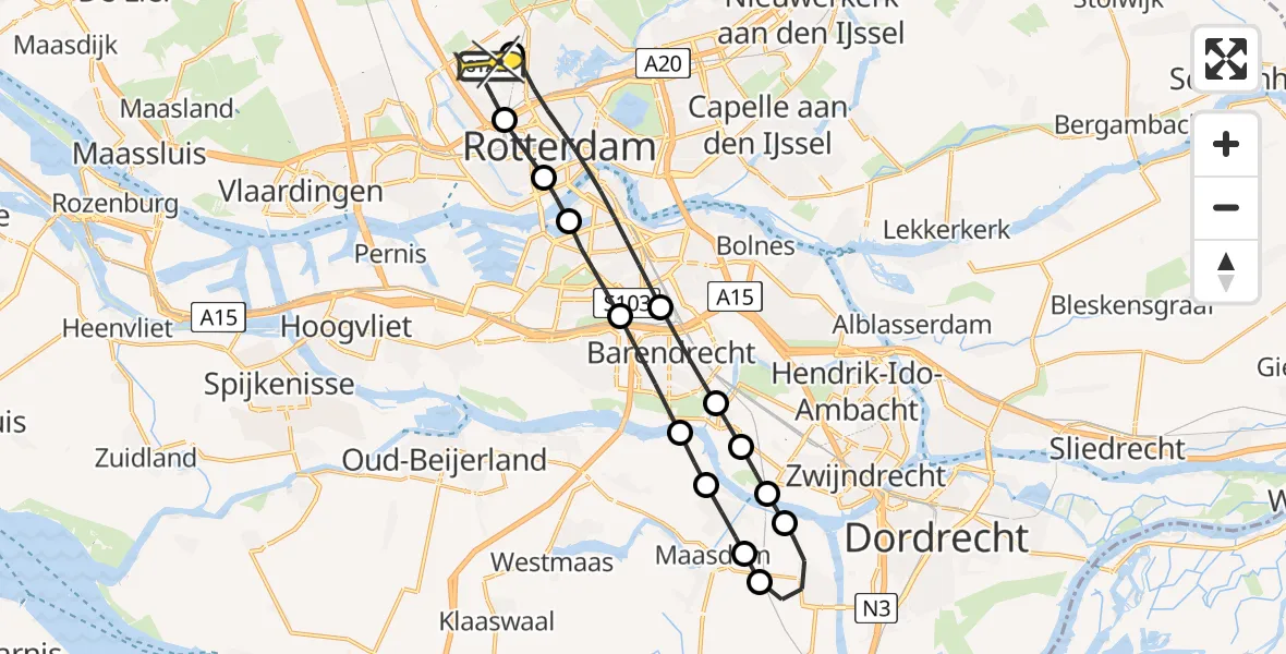 Routekaart van de vlucht: Lifeliner 2 naar Rotterdam The Hague Airport, Molenpad