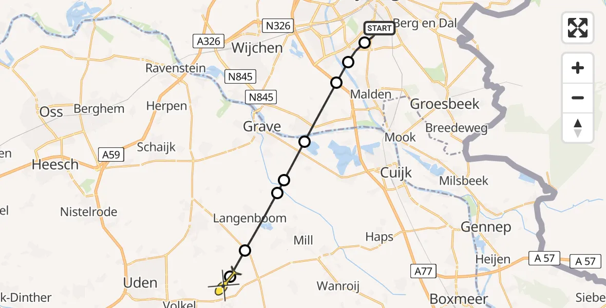 Routekaart van de vlucht: Lifeliner 3 naar Vliegbasis Volkel, Sint Jacobslaan