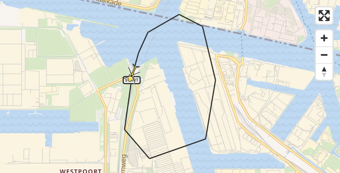 Routekaart van de vlucht: Lifeliner 1 naar Amsterdam Heliport, Kompasweg