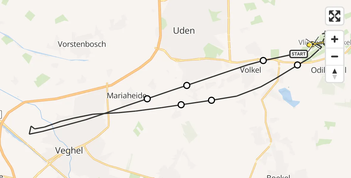 Routekaart van de vlucht: Lifeliner 3 naar Vliegbasis Volkel, Lagenheuvelstraat