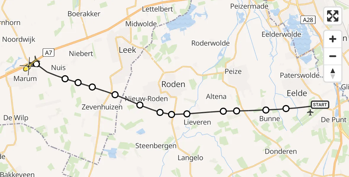 Routekaart van de vlucht: Lifeliner 4 naar Marum, Molenweg