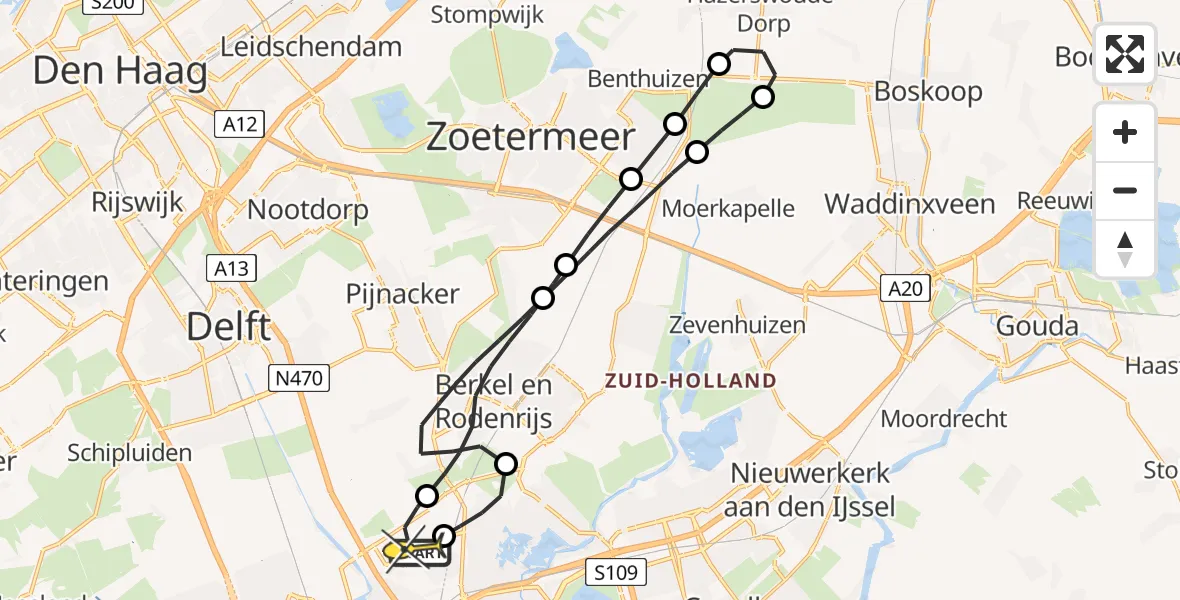 Routekaart van de vlucht: Lifeliner 2 naar Rotterdam The Hague Airport, Hoogeveenseweg