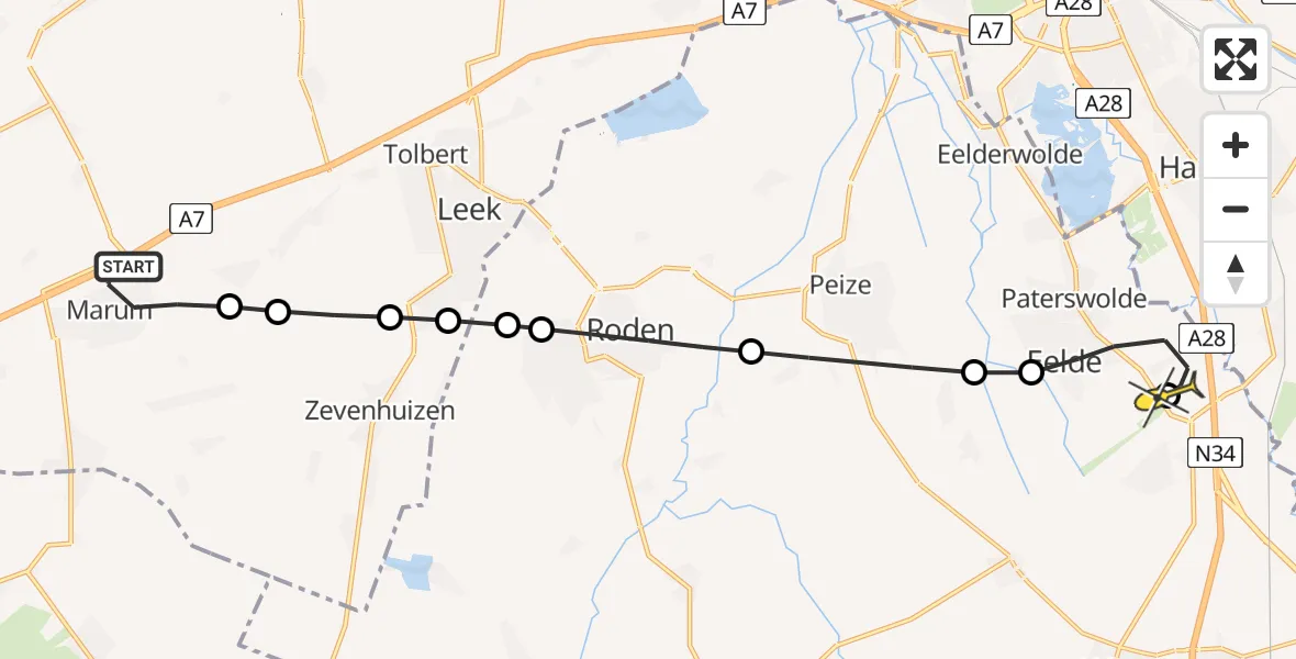 Routekaart van de vlucht: Lifeliner 4 naar Groningen Airport Eelde, Malijksepad