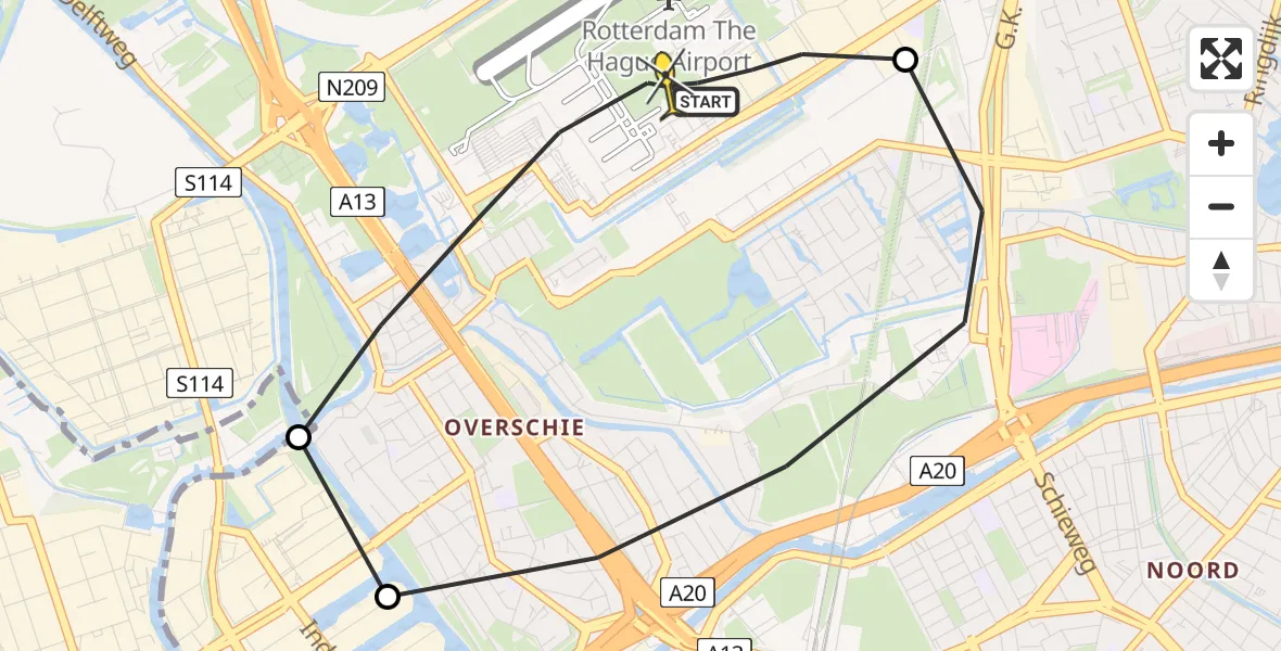 Routekaart van de vlucht: Lifeliner 2 naar Rotterdam The Hague Airport, Vliegveldweg