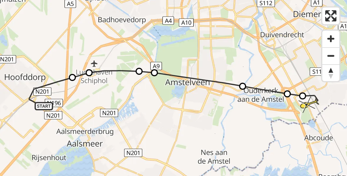 Routekaart van de vlucht: Lifeliner 1 naar Academisch Medisch Centrum (AMC), Mercuriusplein