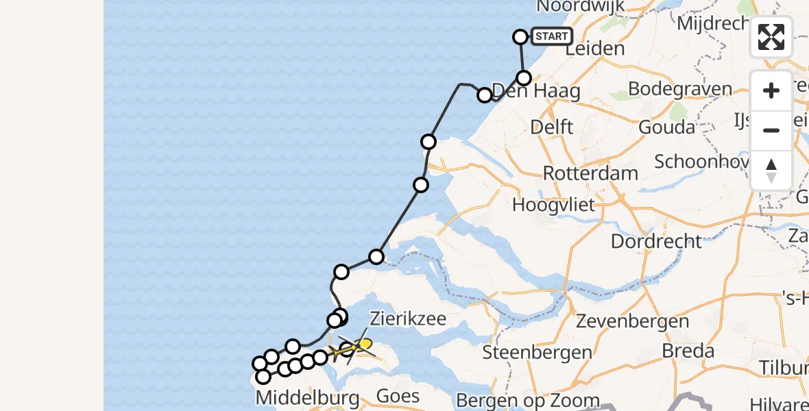 Routekaart van de vlucht: Politieheli naar Kamperland, Keihoogteweg
