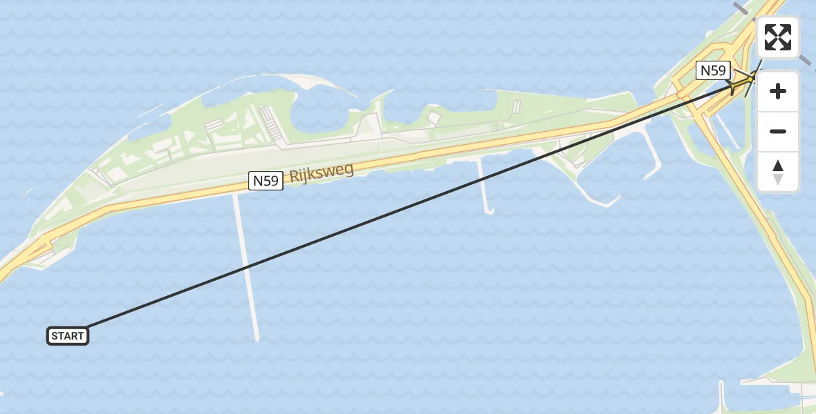 Routekaart van de vlucht: Politieheli naar Bruinisse, Rijksweg