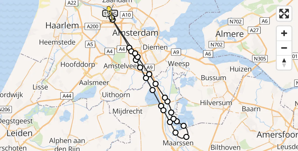 Routekaart van de vlucht: Lifeliner 1 naar Amsterdam Heliport, Moezelhavenweg