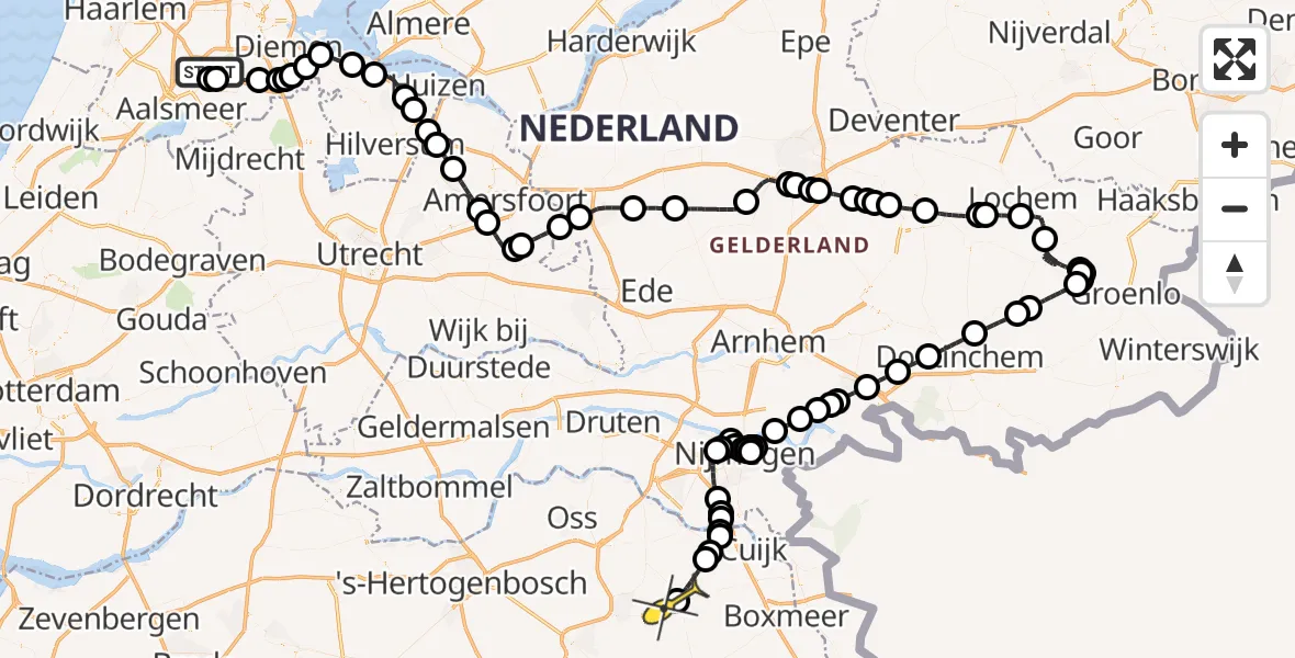 Routekaart van de vlucht: Politiehelikopter naar Volkel, Westerkimweg