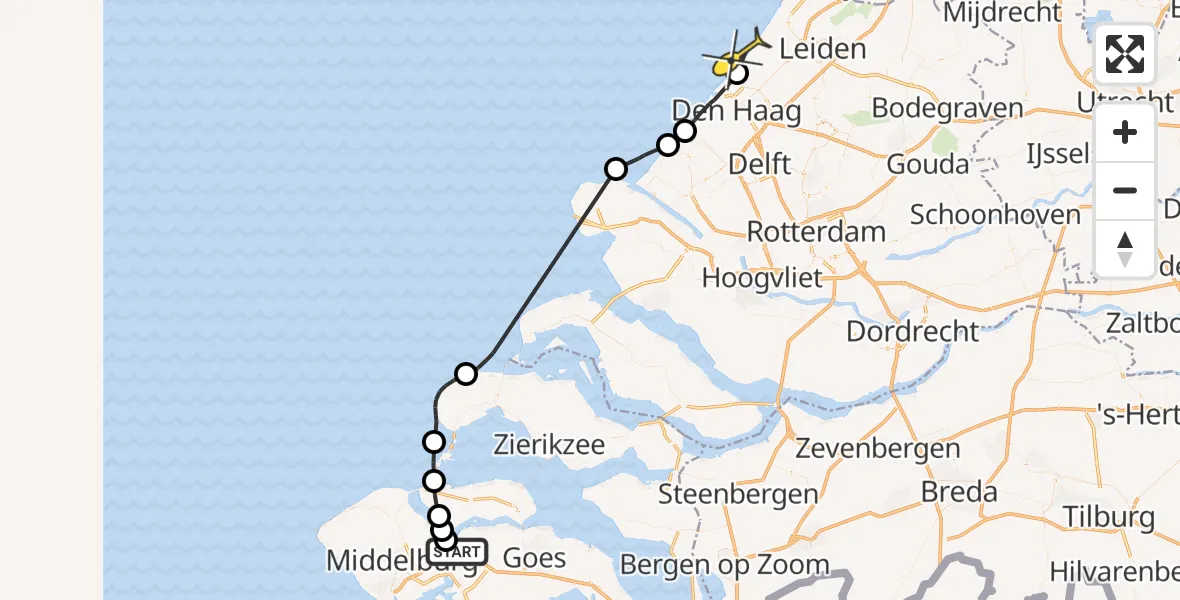 Routekaart van de vlucht: Politiehelikopter naar Wassenaar, Oranjeplaatweg