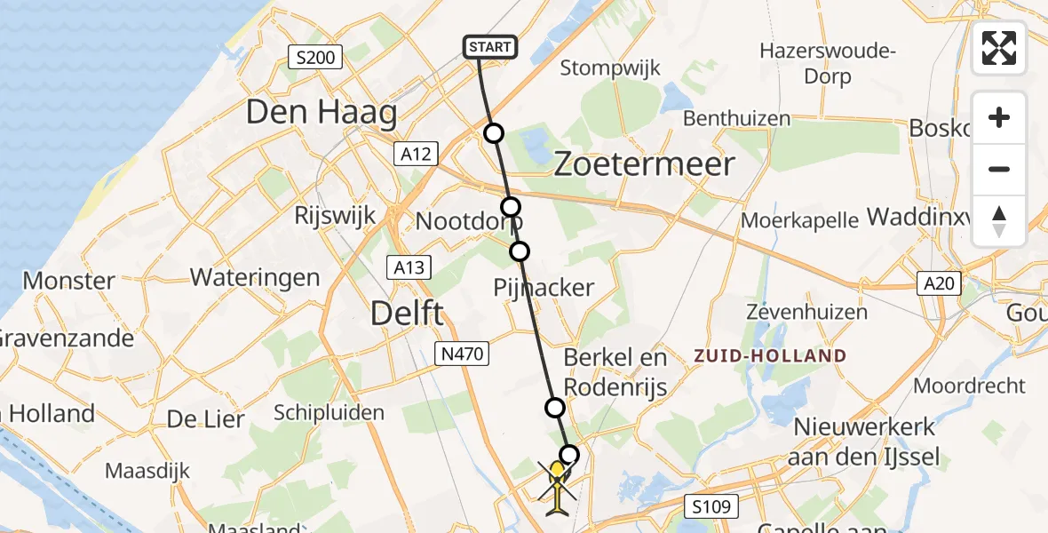 Routekaart van de vlucht: Lifeliner 2 naar Rotterdam The Hague Airport, Veurse Achterweg