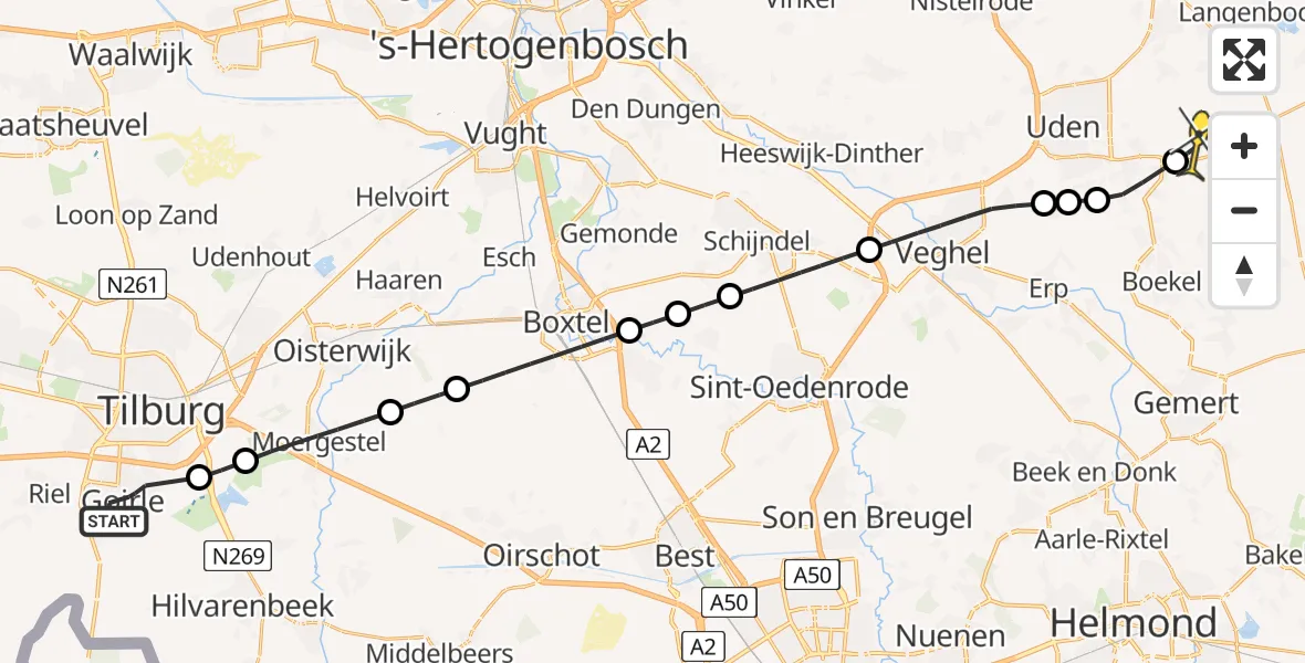 Routekaart van de vlucht: Lifeliner 3 naar Vliegbasis Volkel, Costerman Boodtstraat
