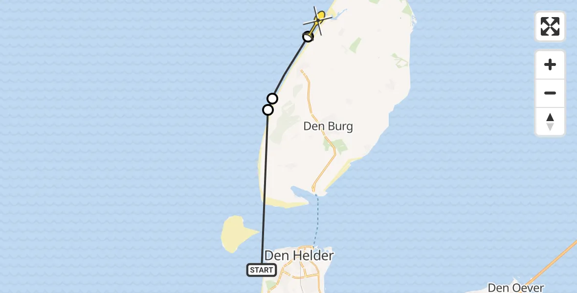 Routekaart van de vlucht: Politieheli naar De Cocksdorp, Westerslag