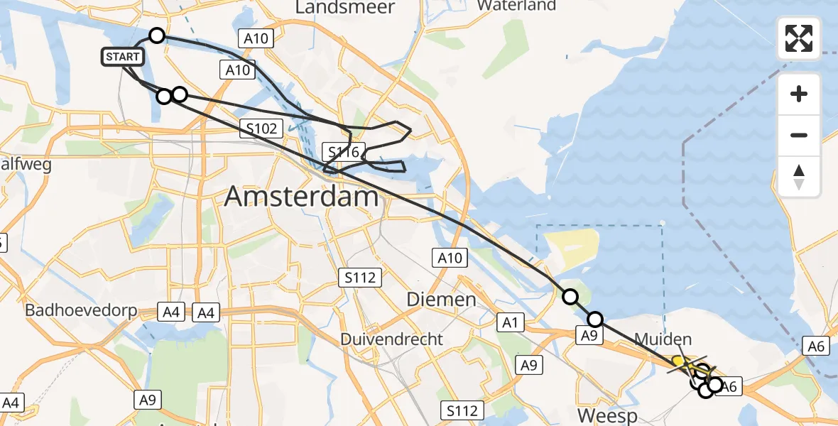 Routekaart van de vlucht: Lifeliner 1 naar Muiden, Vlothaven