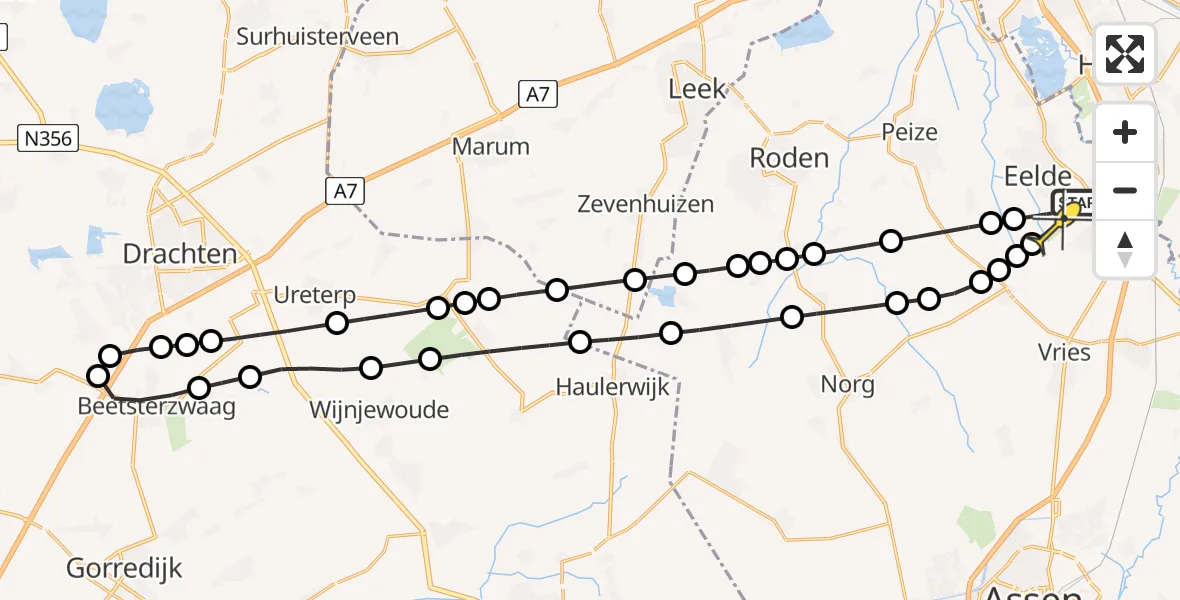 Routekaart van de vlucht: Lifeliner 4 naar Groningen Airport Eelde, Lugtenbergerweg