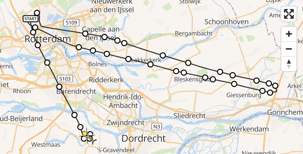 Routekaart van de vlucht: Lifeliner 2 naar Puttershoek, Tegelplaats