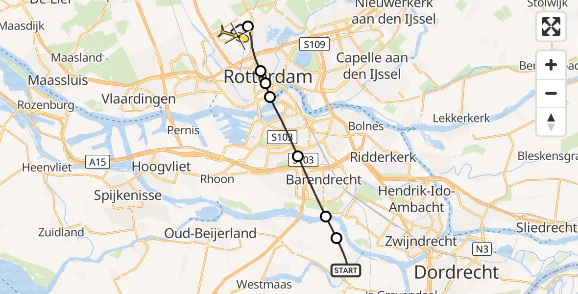 Routekaart van de vlucht: Lifeliner 2 naar Rotterdam The Hague Airport, Nassaulaan